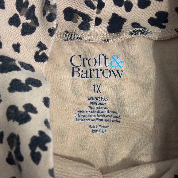 Croft Barrow Turtleneck Women 1X Tan Animal Leopard Cotton Mock Shirt Base Layer - Picture 9 of 9